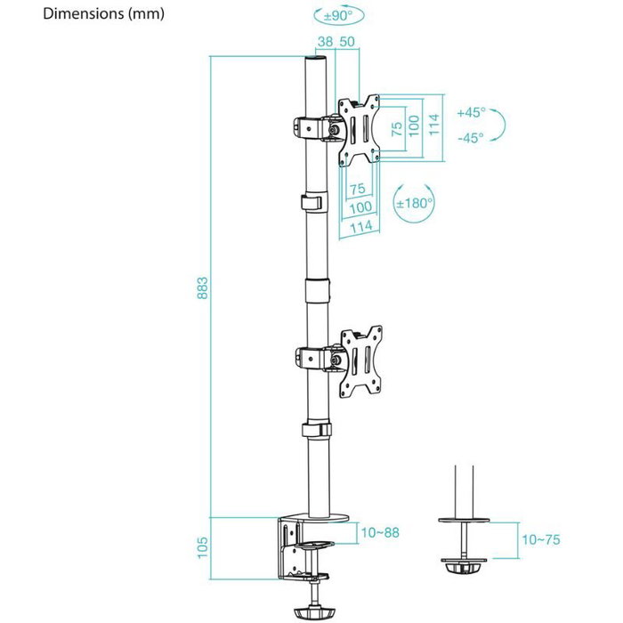 Tooq Soporte de Mesa para 2 Monitores DB1233TNV-B Vertical